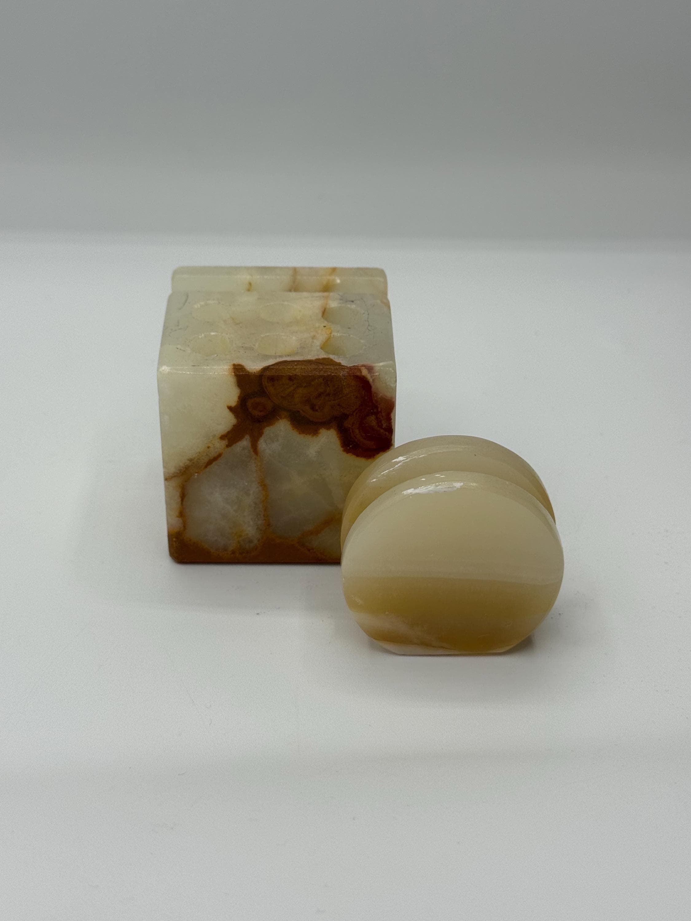 Vintage Onyx Stone Desk Organizer – Pen & Business Card Holder
