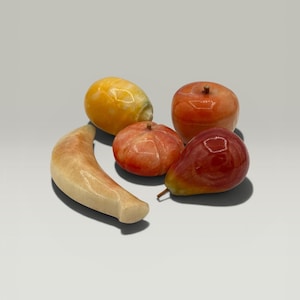 Ensemble de fruits à noyau en albâtre vintage | Décor de fruits en marbre sculpté à la main