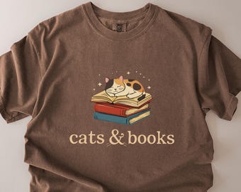 Book Lover Cat Shirt Cats and Books Tee Reading T-shirt Comfort Colors® Gift