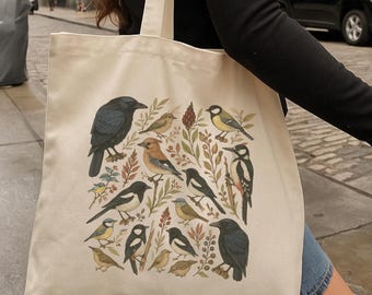 Bird Tote Cottagecore Cotton Canvas Eco Bag Gift For Nature Lovers