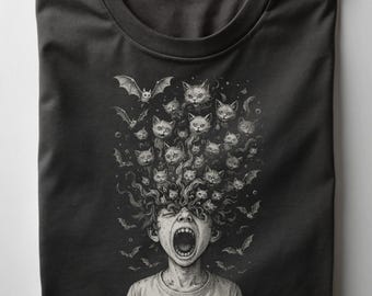 Cats & Bats T-Shirt Gothic Alternative Tee Vintage Grunge Top
