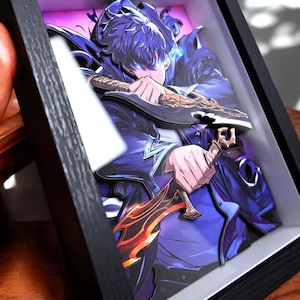 Su.ng jin-woo Solo Leveling Anime Picture Art Hero Framed Decor Room Gift Anime Layered Cutout Display for Otaku Fans