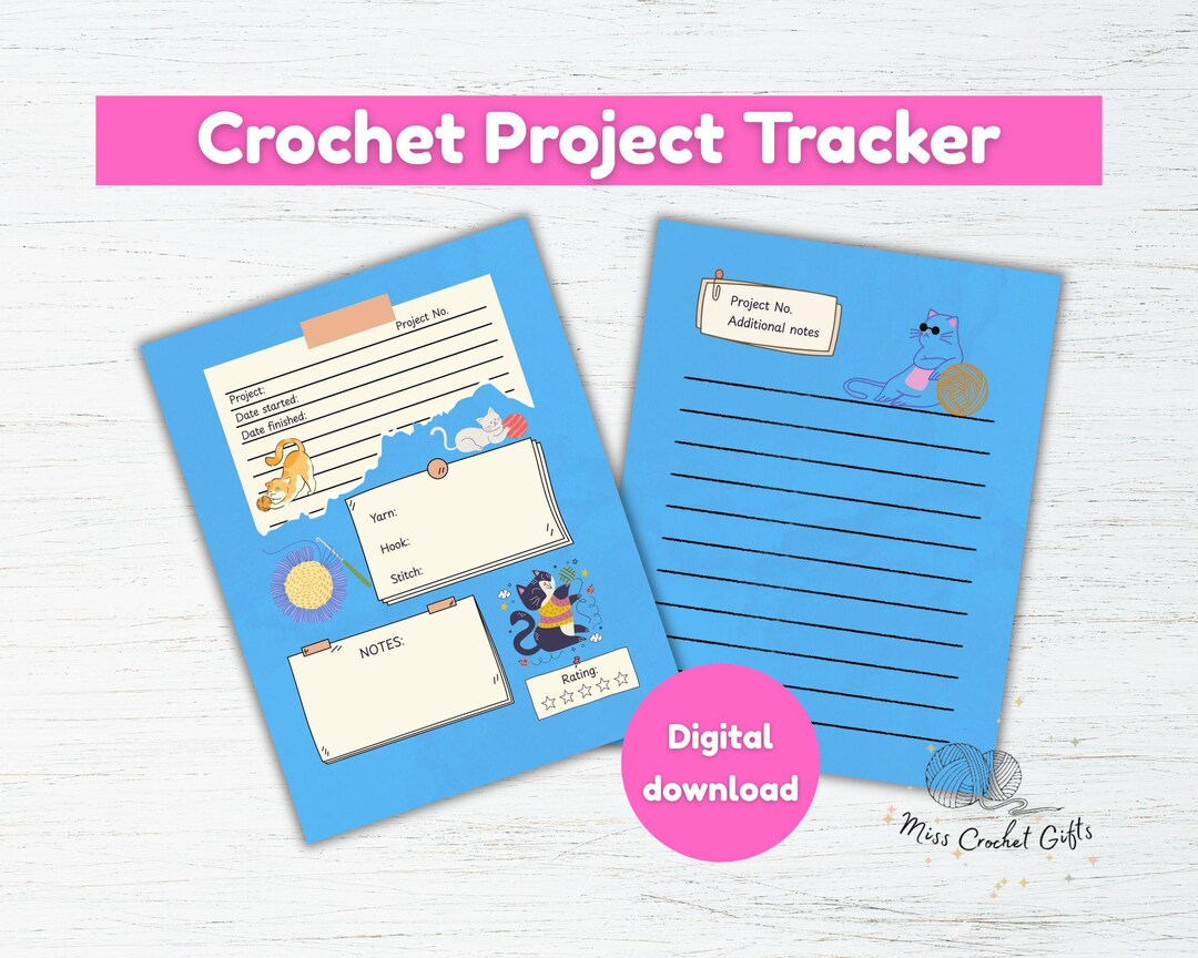 Printable Crochet Project Tracker - PDF Only - 3 Sizes in Blue Color ...
