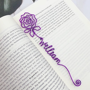 Personalized Wire Bookmark, Rose Bookmark, Custom Name Metal Bookmark, Book Lovers Gift, Mothers Day Gift, Birthday Gift, Gift for Her