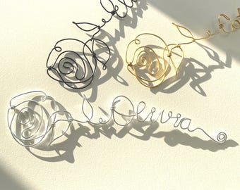 Personalized Wire Rose Bookmark, Custom Name Bookmark, Gift for Book Lovers, Wedding Place Cards, Back to School Gift