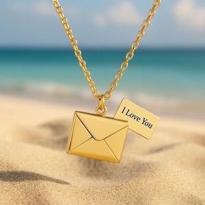 Collar de sobre personalizado – Joyería con mensaje secreto | Regalo emocional para mujeres | Letra grabada | Idea de regalo de amor y afirmación positiva