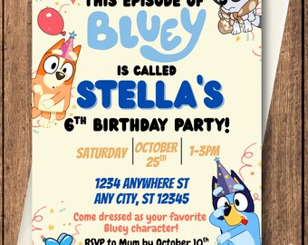 Bluey Themed Birthday Invitation • Customized Birthday Invite • Printable Invitation