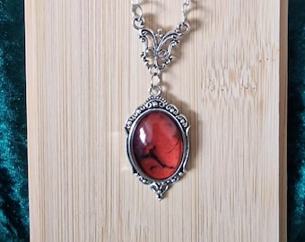 Victorian Red Quartz Necklace: Gothic Butterfly Pendant, Vampire Charm