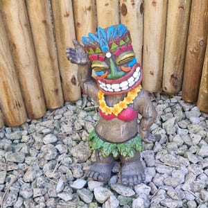 tiki man statue, hand painted colourful tiki bar decor, hawaiian tiki bar statue, luau party, tropical patio decor, summer garden ornament