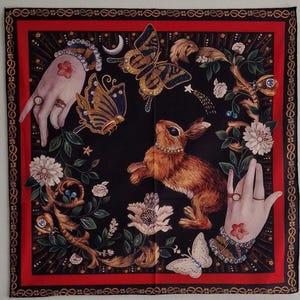 Altar Cloth fortune telling, hare design , Shrine Cloth, Tarot Cloth, Wall Tapestry, Spiritual Cloth, Spiritual Gifts, pagan witchcraft