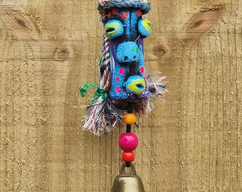 Wind chime, wooden totum windchime, tikki bar decor, tikki bar accessories, wind ornament, patio decor, musical chimes,garden ornament