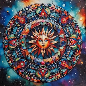 SunAltar Cloth, Wall Hanging, Shrine Cloth, Tarot Cloth, Wall Tapestry, Spiritual Cloth, vibrant mosaic style striking sun altar cloth