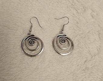 Stainless Steel Spiral Dangle Earrings | Hypoallergenic Silver Geometric Drop Earrings, Minimalist Abstract Swirl Dangles