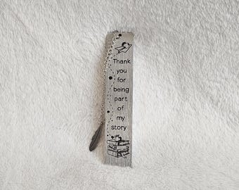 Stainless Steel Thank You Bookmark – "Thank You for Being a Part of My Story" – Feather Charm Bookmark – Teacher Gift – Friend Gift – 13cm