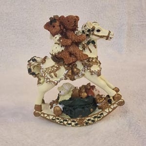 Vintage Regency Rocking Horse with Teddy Bears: Hand-Painted Christmas Ornament