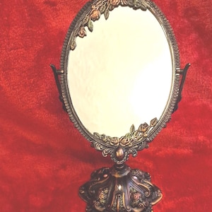 Victorian Style Floral Makeup Mirror: Antique Inspired Swivel Tabletop