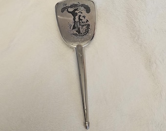 Vintage Metal Hair Brush with Romantic Scene | Heavy Ornate Dresser Vanity Brush, Antique Style Dressing Table Hairbrush