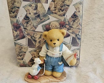 Cherished Teddies ALEX "Cherish the Little Things" | Vintage Bear Figurine with Original Box & Certificate Paperwork