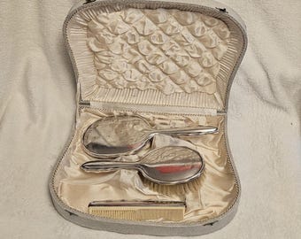 Vintage Metal 3-Piece Vanity Set | Heavy Ornate Mirror Brush & Comb Collection, Antique Style Floral Dressing Table Set