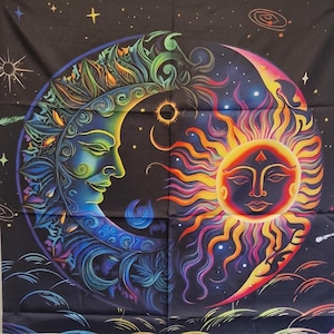 Sun and Moon Altar Cloth, Wall Hanging, Shrine Cloth, Tarot Cloth, Wall Tapestry, Spiritual Cloth, Spiritual Gifts, Altar, Tablecloth,