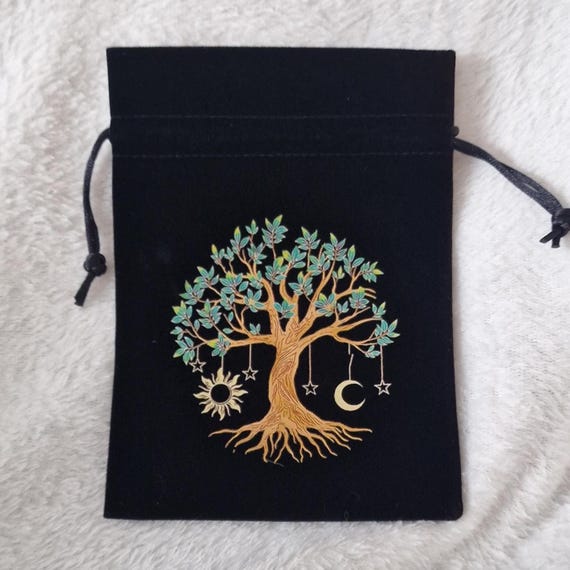 Tree of Life Velvet Pouch: Tarot, Crystal, Runes Storage Bag UK