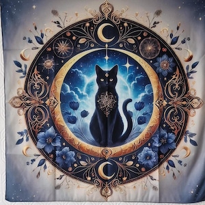 black cat altar cloth - tarot table cloth - birthday gift for mystical lovers, shrine, altar cloth, Reading cloth, table linen,