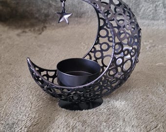Moon and Star Tea Light Holder: Celestial Altar Decor