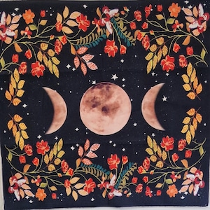 Altar Cloth triple moon,floral, Wall Hanging, Shrine Cloth, Tarot Cloth, Wall Tapestry, Spiritual Cloth, Spiritual Gifts, pagan witchcraft