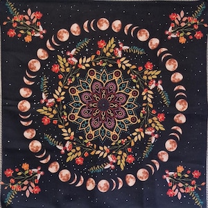 Moon phase Altar Cloth,floral, Wall Hanging, Shrine Cloth, Tarot Cloth, Wall Tapestry, Spiritual Cloth, Spiritual Gifts, Altar, Tablecloth,
