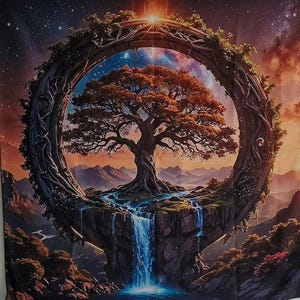Vibrant tree of Life Altar Cloth, Cosmic colourful waterfall Wall Hanging, Shrine Cloth, Tarot Cloth, Wall Tapestry, Spiritual Cloth,