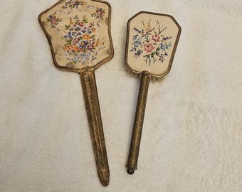 Vintage Metal Mirror and Brush Vanity Set  2-Piece Ornate Floral Dressing Table Collection, Heavy Antique Style Hand Mirror & Hairbrush