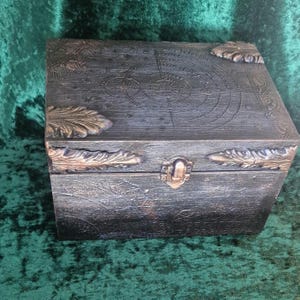 Wooden Tarot Box, Witchcraft Altar Storage for Crystals, Runes & Ritual Tools,one of a kind hand crafted box, metalic star design