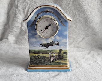Vintage Bradford Exchange Heroes of the Sky Heirloom Porcelain Clock - Limited Edition , Spitfire Plane Decor, Wall Hanging Mantel Clock