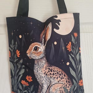 Hare rabbit Canvas Tote Bag – Durable,mystical & Eco-Friendly | 40x40cm | Shoulder Straps | Ideal for Daily Use birthday gift