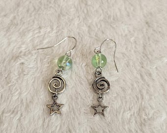 Stainless Steel Star Drop Earrings – Swirl Dangle Earrings with Clear Faux Gemstone – Celestial Earrings – Gift for Her