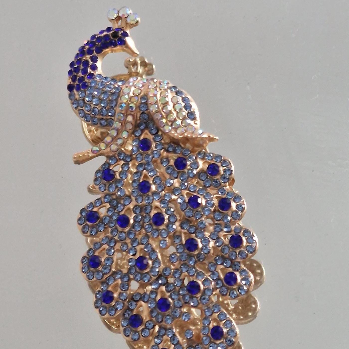 Broche Paon Oiseau Avec Pierres Taillées - Bijou Vintage Doré - Occasion - Pièce Unique