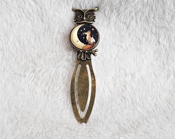 Vintage Style Owl Fox & Moon Metal Bookmark – Brass Effect Book Mark – Woodland Animal Bookmark – Book Lover Gift – Reading Accessory – 9cm