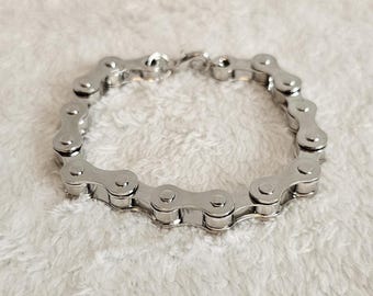 Stainless Steel Bike Chain Bracelet – Adjustable Motorcycle Chain Bracelet – Men's Biker Jewellery – Cycling Bracelet – 22–27cm
