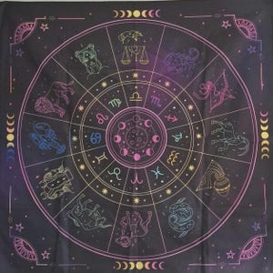 Altar Cloth, Vibrant zodiac moon phase Wall Hanging, Shrine Cloth, Tarot Cloth, Wall Tapestry, Spiritual Cloth, Spiritual Gifts,