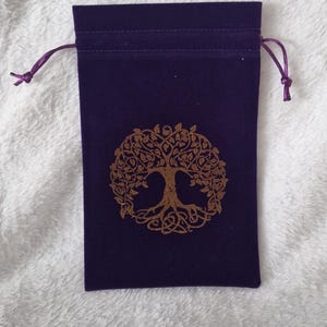 Tree of Life Tarot Pouch: Purple Velvet Crystal Storage Bag