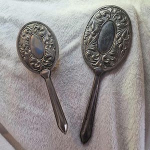 vintage hand mirror and brush set - 40s hand mirror - 40s hand brush - gift for her - birthday gift - antique vanity set - silver plated set