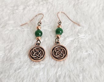Vintage Style Bronze Effect Drop Earrings – Stainless Steel Dangle Earrings with Green Faux Gem – Boho Earrings – Gift for Her