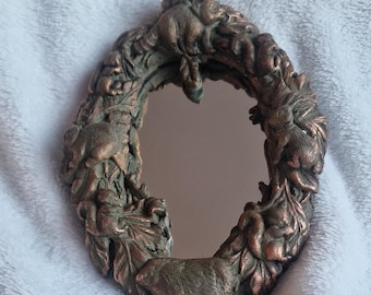 Woodland Vintage-Style Bronze Effect Mirror – Forest Theme Wall/Table Décor 16x22cm