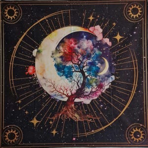 Tree of Life Altar Cloth with crescent moon, Wall Hanging, Shrine Cloth, Tarot Cloth, Wall Tapestry, Spiritual Cloth, mystical accessory