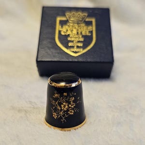 Vintage Limoges Castel Golden Bouquet Porcelain Thimble - France Fine China Miniature, Cobalt Blue 22k Gold Accents, Collectible Sewing Gift