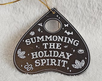 Gothic Ouija Board Ornament – Summoning the Holiday Spirit Planchette Decoration – Gothic Christmas Tree Hanging – Halloween Christmas Décor