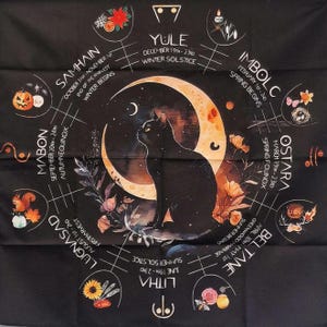 Altar Cloth black cat,Wall Hanging, Shrine Cloth, Tarot Cloth, Wall Tapestry, Spiritual Cloth, Spiritual Gifts, pagan witchcraft