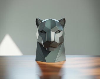 Archivo STL de busto geométrico de cabeza de pantera – Modelo moderno para impresión 3D (descarga digital)