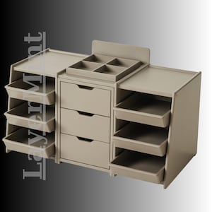 Large Modular Desk Organizer with Drawers and Side Trays | 3D Printable Storage System | STL & OBJ Files for Home or Office