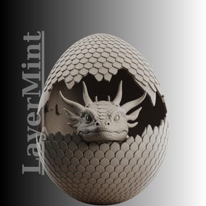 Dragon Egg Hatchling 3D Print STL, Fantasy Creature Statue, Hatchling Dragon Model, Printable Monster Egg Art, OBJ File